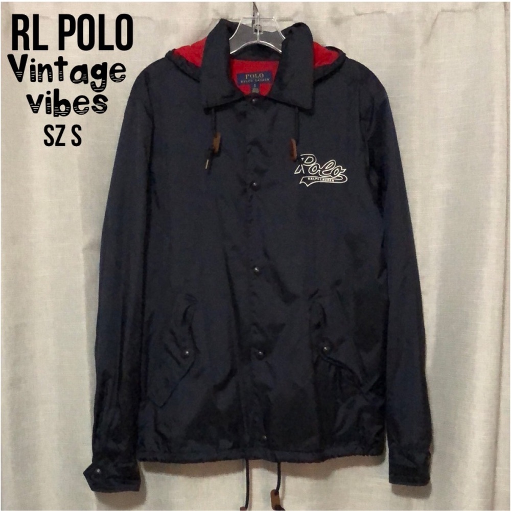 EUC RL POLO Snap Front Windbreaker-Navy/Red-Sz S-Nylon/Lined-Detachable Hood-
